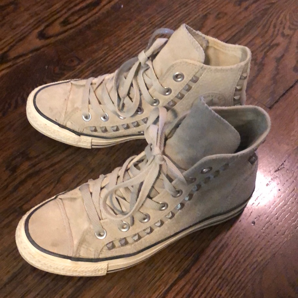 Converse Light Grey Suede Studded Hi-Toos